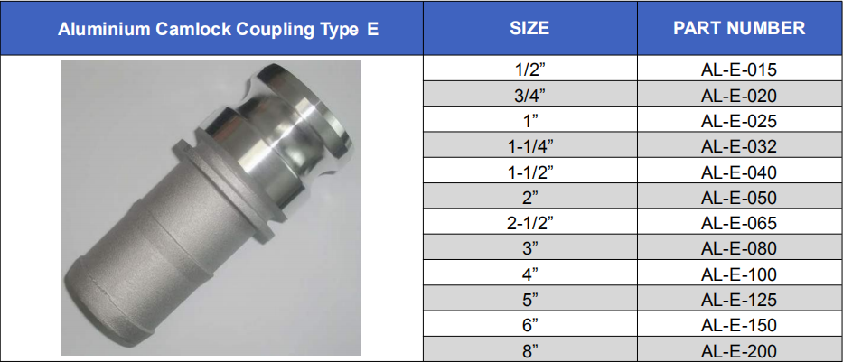 aluminium camlock coupling type E